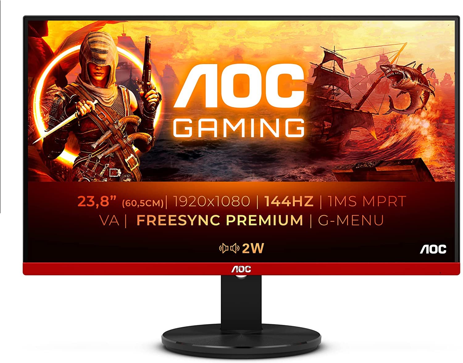 AOC Gaming G2490VXA - 24 Inch FHD Monitor, 144HZ, 1 ms MPRT, VA, AMD FreeSync Premium