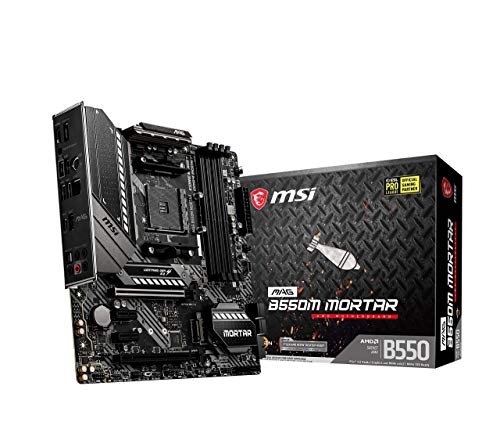 MSI MAG B550M MORTAR Motherboard mATX - Supports AMD Ryzen 3rd Gen Processors, AM4, DDR4 Boost (4400MHz/OC), 1 x PCIe 4.0 x16, 1 x PCIe 3.0 x16, 2 x M.2, HDMI, 2.5G LAN