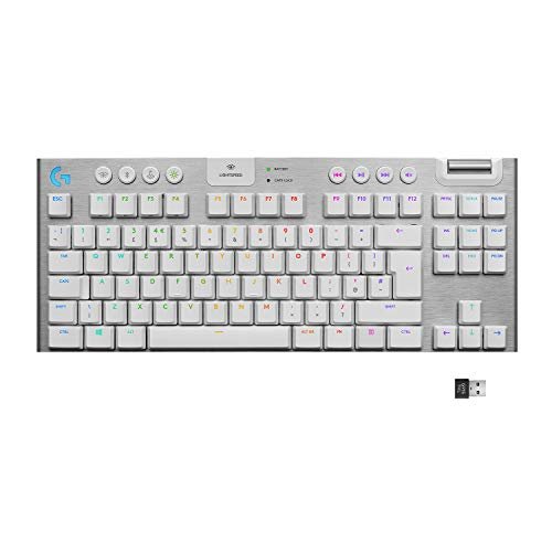Logitech G915 LIGHTSPEED TKL Tenkeyless Wireless Mechanical Gaming Keyboard with low profile GL-Tactile key switches, LIGHTSYNC RGB, Ultra thin design, 40+ hours battery life, QWERTY UK Layout - White