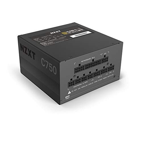 NZXT C750 - NP-C750M-UK - 750 Watt PSU - 80+ Gold Certified - Hybrid Silent Fan Control - Fluid Dynamic Bearings - Modular Design - Sleeved Cables - ATX Gaming Power Supply