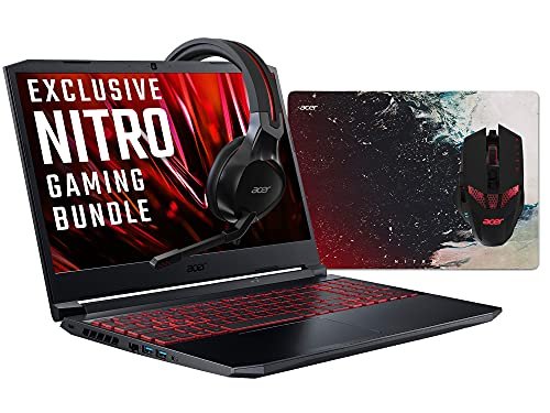 Acer Nitro 5 AN515-56 15.6 inch Gaming Laptop - (Intel Core i5-11400H, 8GB, 512GB SSD, NVIDIA RTX 3050, Full HD 144Hz, Windows 10, Black), plus Headset, Mouse and Mouse Pad - Amazon Exclusive