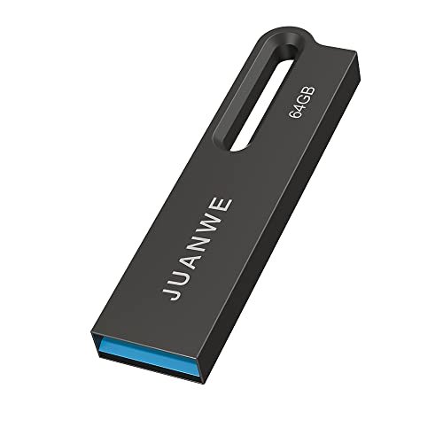 64GB USB Stick USB 3.0, JUANWE USB Flash Drive, USB Stick 64GB 3.0 USB Memory Stick, Waterproof USB 3.0 Flash drive Metal Pen drive Memory Sticks with Keyring for PC / Laptop /Car (Black)