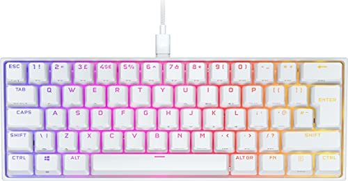 Corsair K65 RGB MINI 60% Mechanical Gaming Keyboard (Customisable RGB Backlighting, CHERRY MX Red Mechanical Keyswitches, PBT Double-Shot Keycaps, AXON Hyper-Processing Technology) QWERTY, White