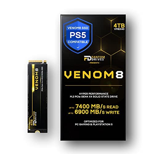 Fantom Drives VENOM8 4TB M.2 SSD - Up to 7400MB/s - NVMe Gen 4 M.2 SSD PS5, Gaming SSD for PC, Laptop, Video Editing - 3D NAND TLC Internal NVMe SSD (VM8X40)
