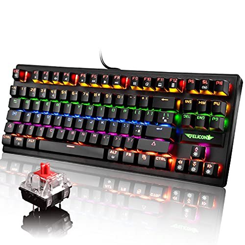 MANBASNAKE K2 Mechanical Gaming Keyboard RGB LED Rainbow Backlit Wired Keyboard with Red Switches for Windows Mac Xbox Gamer(Black)