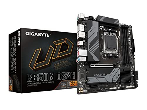 GIGABYTE B650M DS3H (AM5/ LGA 1718/ AMD/ B650/ Micro ATX/ 5-Year Warranty/ DDR5/ PCIe 4.0 M.2/ PCIe 4.0/ USB 3.2 Gen2X2 Type-C/ 2.5GbE LAN/Motherboard)