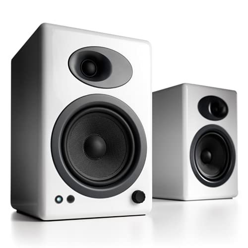 Audioengine A5+ Powered Desktop Speakers - 150W Stereo Computer Speakers and Home Music Sound System with AUX Audio, RCA Inputs/Outputs, USB Powered Output, Remote Control (White, Pair)