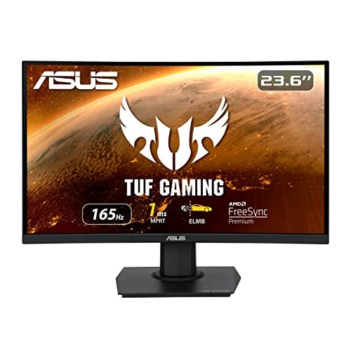 ASUS TUF Gaming 23.6" 1080P Curved Monitor (VG24VQE) - Full HD, 165Hz, 1ms, Extreme Low Motion Blur, Adaptive-Sync, FreeSync Premium, Shadow Boost, VESA Mountable, DisplayPort, HDMI, BLACK