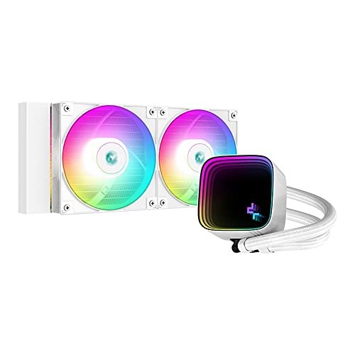 DeepCool LS520 SE WH Liquid Cooler 240mm 4th Gen Dual-Chamber Pump 3100RPM 280w TDP AIO Cooler with ARGB Fans CPU Water Cooler Narrow Frame Infinity Mirror Block for AMD AM4/AM5 LGA 1700/1200, White