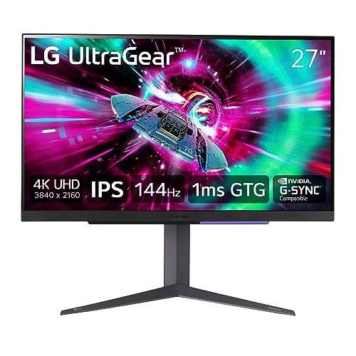 LG 27" UltraGear 4K UHD (3840x2160) Gaming Monitor, 144Hz, 1ms, VESA DisplayHDR 400, G-SYNC and AMD FreeSync Premium, HDMI 2.1, DisplayPort, 4-Pole HP Out DTS HP:X, Tilt/Height/Pivot Stand, Black
