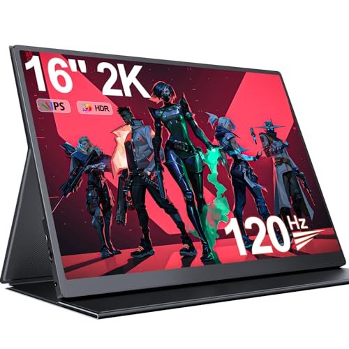 UPERFECT 2K 120Hz Portable Gaming Monitor, 16" 2560x1440 QHD Portable Monitor HDR FreeSync Laptop Monitor w/VESA & Smart Case Matte IPS Eye Care External Second Screen for PC Mac Phone Game Console
