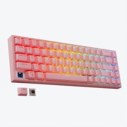 Tilted Nation 65% Percent Keyboard Pink - Compact Hot Swappable Mechanical Keyboard - Dual Wired or 2.4G Wireless RGB Gaming Keyboard - Rechargeable, 68 Key, Customizable RGB, Brown Switches
