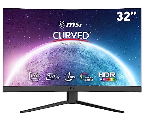 MSI Optix G32CQ4 E2 QHD 1500R Curvature 16:9 Aspect Ratio Non-Glare Super Narrow Bezel 1ms 2560 x 1440 170Hz Refresh Rate Tilt Adjustment AMD FreeSync 32" Monitor,Black
