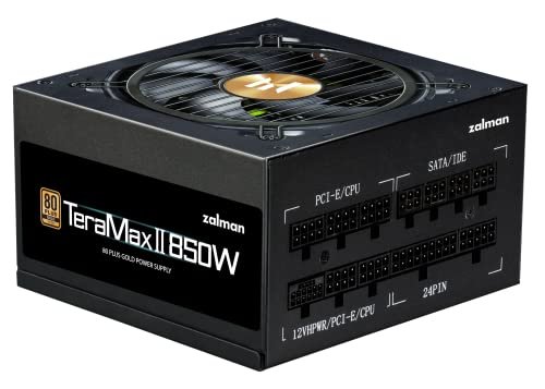Zalman TeraMax II 850W 80+ Gold Certified Power Supply - ATX 3.0 / PCI-E 5.0 - Fully Modular PSU - Ultra Quiet 120mm FDB Fan - 105°C Japanese Capacitors - SLI & AMD Crossfire Supported, Black