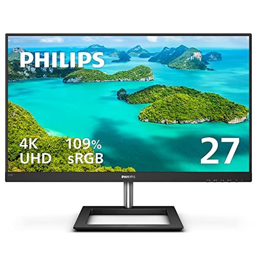 PHILIPS 278E1A 27" Frameless Monitor, 4K UHD IPS, 109% sRGB, Speakers, VESA, 4Yr Advance Replacement Warranty
