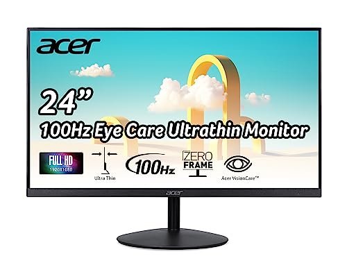 Acer SB242Y Hbi 23.8" Full HD (1920 x 1080) Zero-Frame Gaming Office Monitor | AMD FreeSync Technology | Ultra-Thin Stylish Design | 100Hz | 1ms (VRB) | Low Blue Light | Tilt | HDMI & VGA Ports