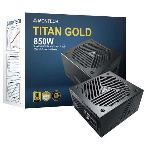 Montech Titan Gold 850W High-End ATX Gaming Power Supply - 80 Plus & Cybenetics Fully Modular 3.0 Standard Compatible PCIe 5.0 Connector Ready New 12VHPWR