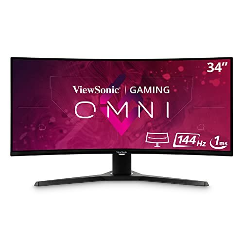 ViewSonic OMNI VX3418-2KPC 34 Inch Ultrawide Curved 1440p 1ms 144Hz Gaming Monitor with Adaptive Sync, Eye Care, HDMI and Display Port, Black