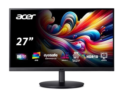 Acer CB272K 27" UHD 3840x2160 IPS Professional Computer Monitor for Creators 99% sRGB Color Accuracy Delta E<1 HDR10 Height Adjustable Stand - Tilt, Swivel, Pivot |USB Type-C, DP & HDMI Ports