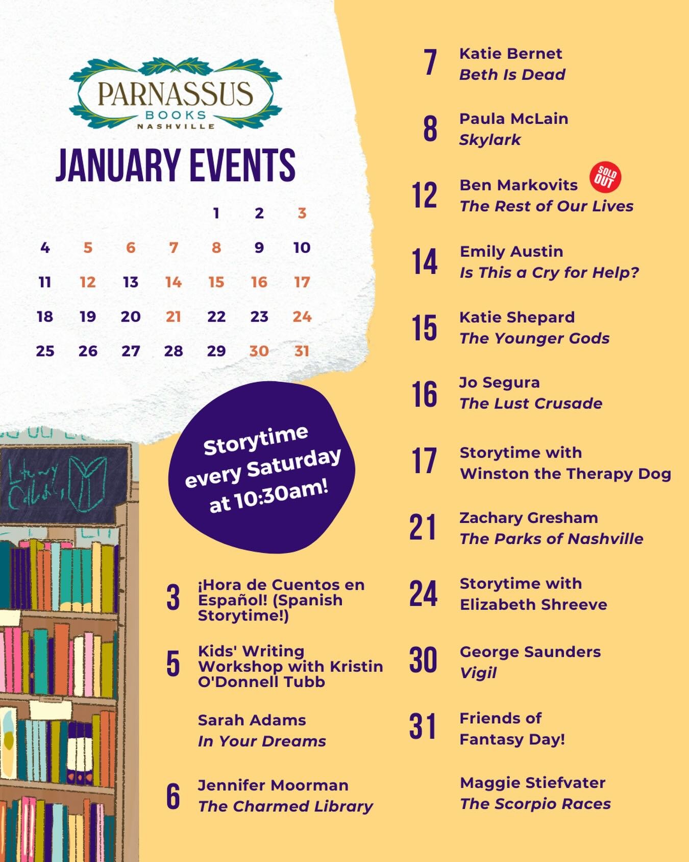 We&rsquo;re starting of 2026 with a full slate of events! Head to the link in bio or stories to register for your favorites. Some are very close to filling up, so don&rsquo;t delay!

#indiebookstore #authorevent #signedbooks #thingstodoinnashville #b