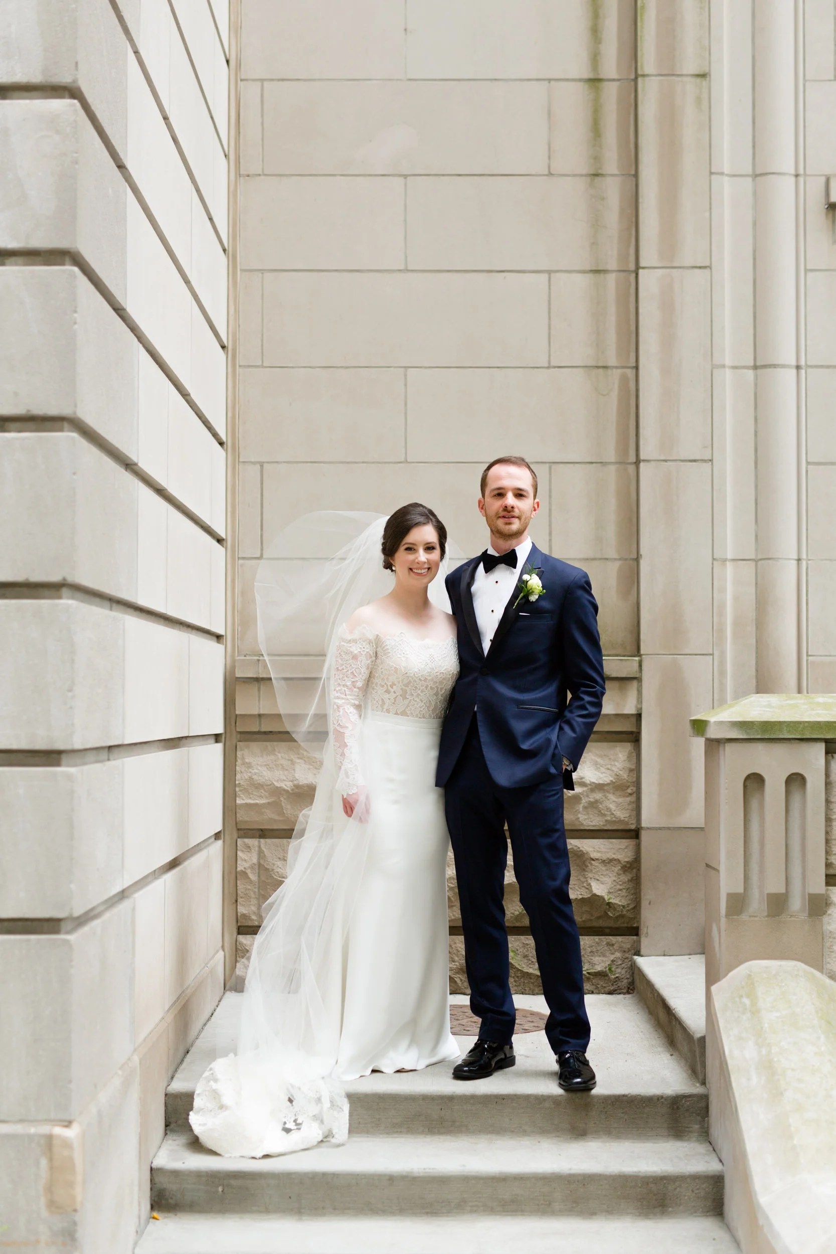 Bride and groom on wedding day in Chicago
