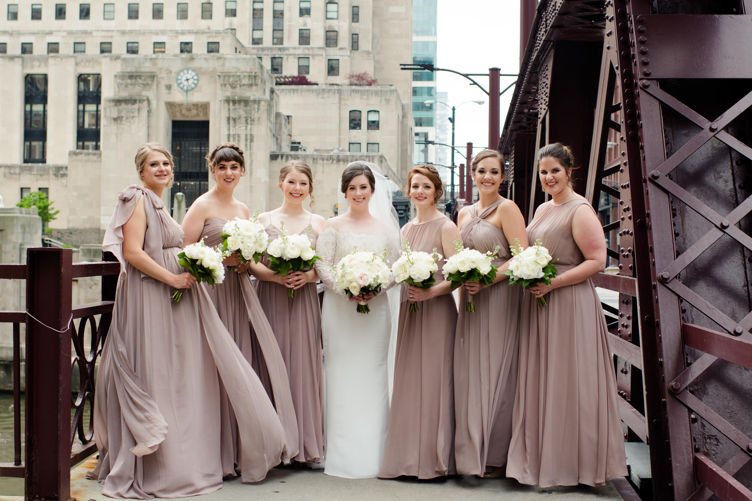 Mismatched rose champagne blush bridesmaids dresses Chicago