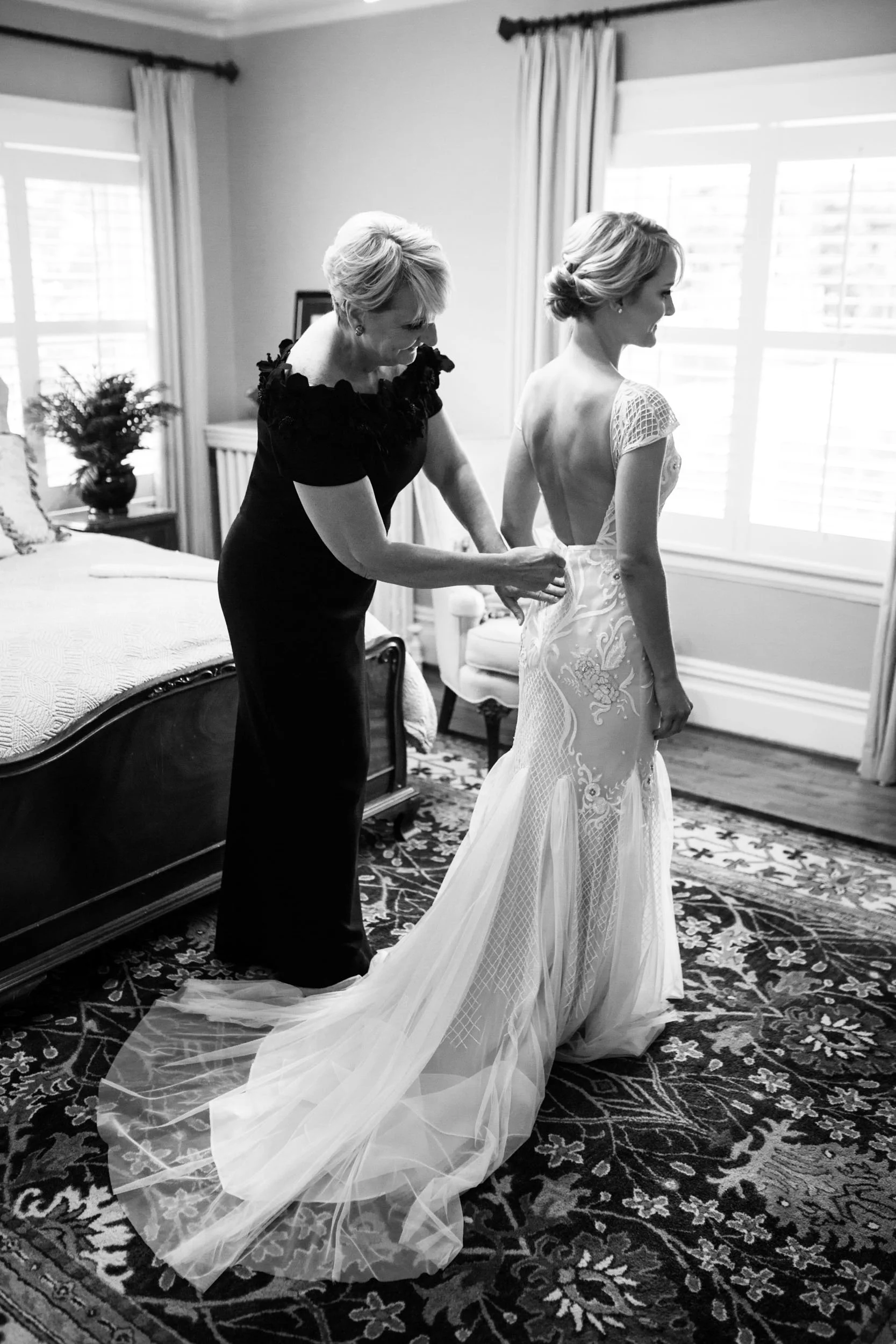 Amy's mother helped her to dress for her wedding at the Bridgeport Art Center in Chicago, Illinois.