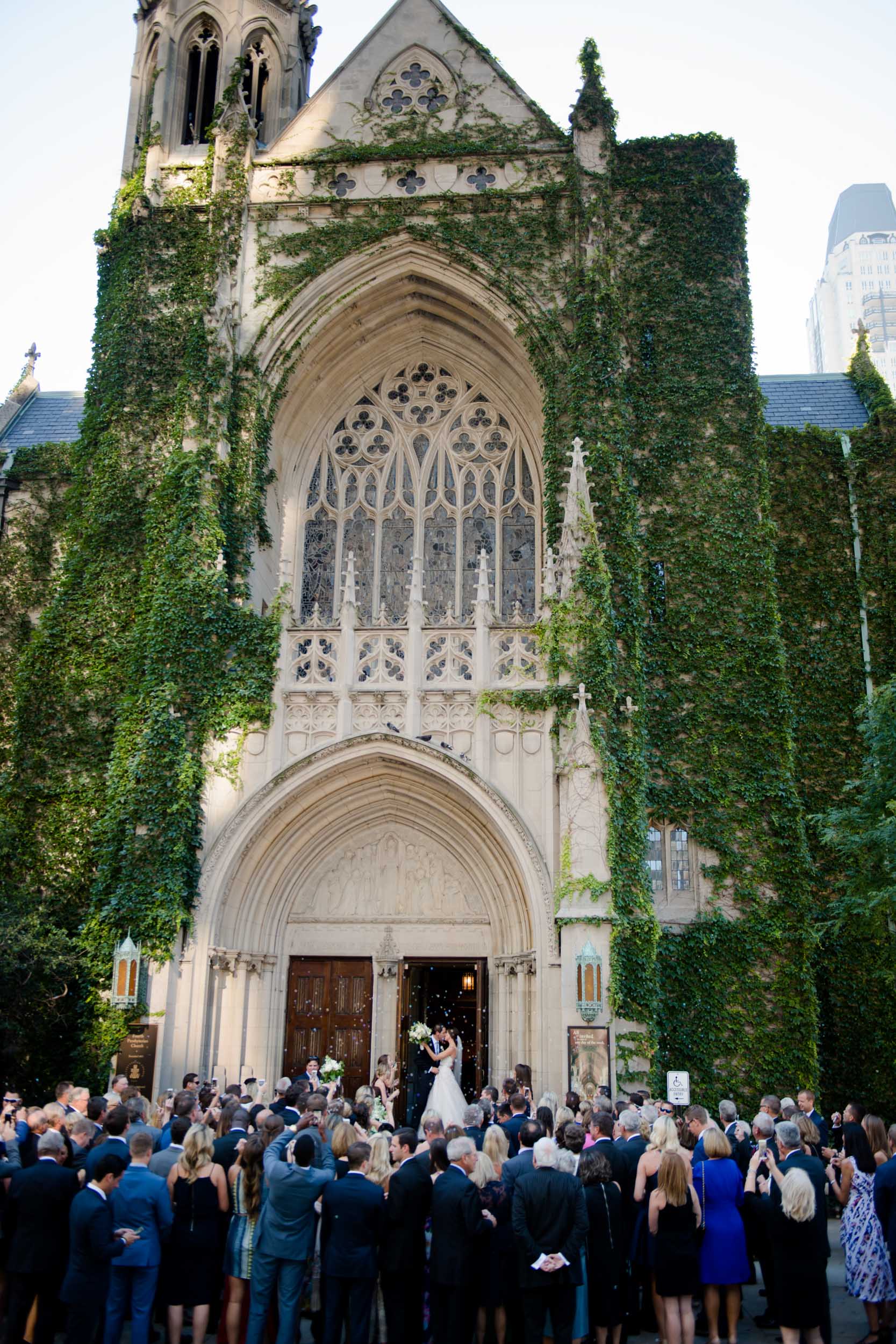 Nancy crossed the street to photograph the bride and groom's exit from the church.