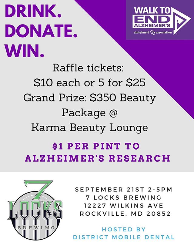 Come out Saturday to @7locksbrewing between 2-5pm and help us advance research for a cure for Alzheimer&rsquo;s Disease. $1 per pint purchased will be donated to the association and we&rsquo;ll announce our @karmaerwingomez winner! #endalz