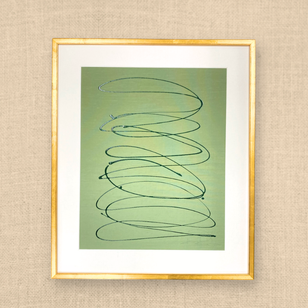 MOTION IN GREEN ON GREEN SILK  22x26