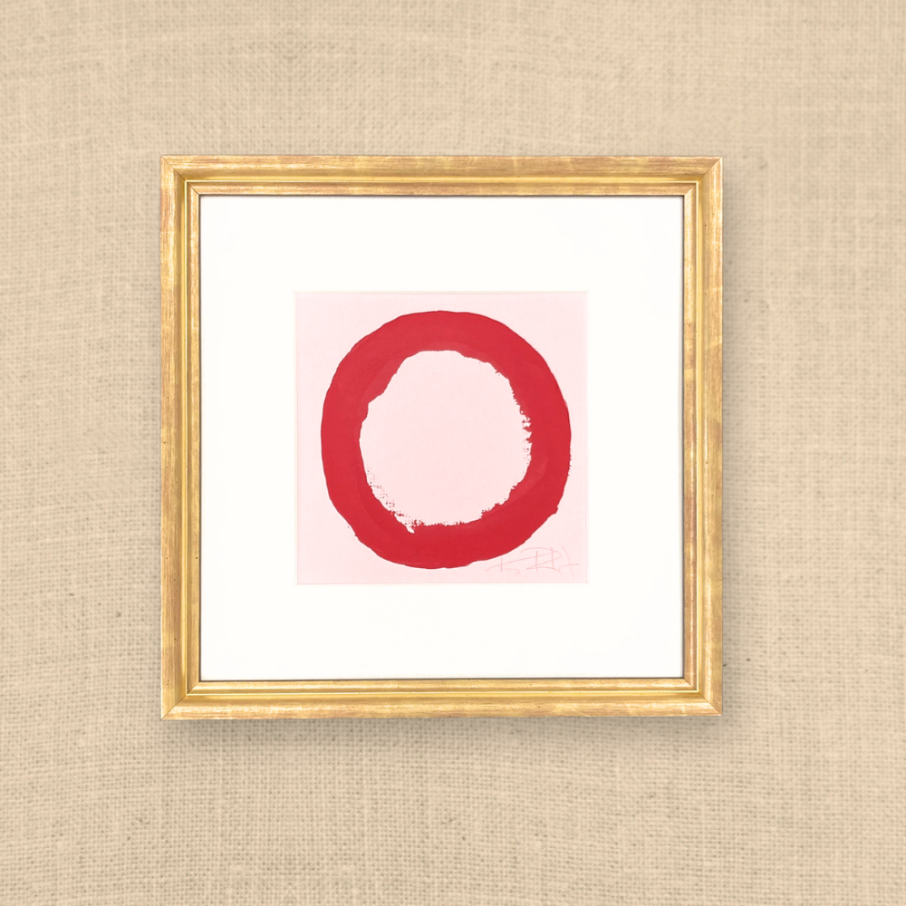 RED CIRCLE ON PINK 13X13