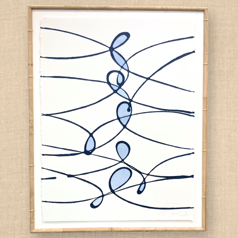 LILYPADS IN DUSTY BLUE ON WHITE 27x34