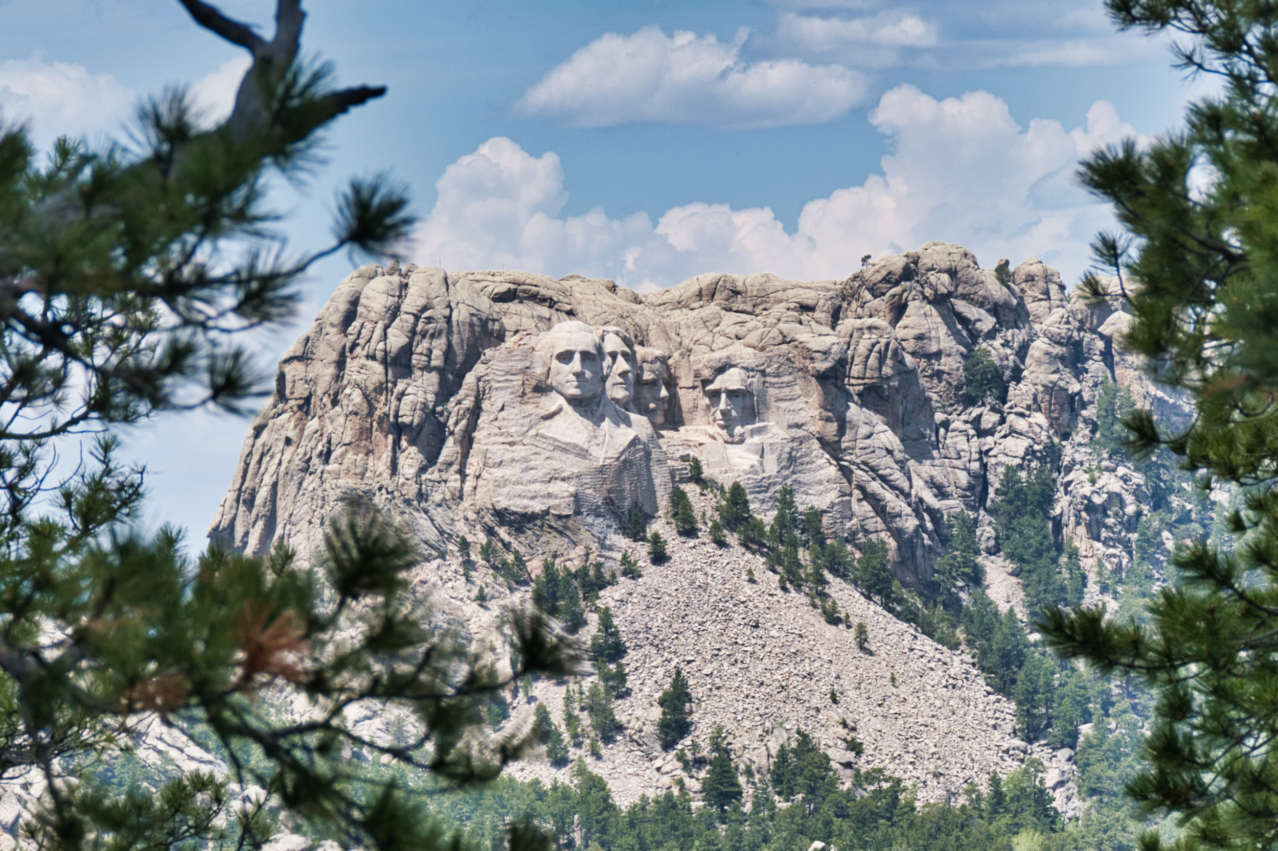 The Heads framed by the pines on Iron Mountain Road