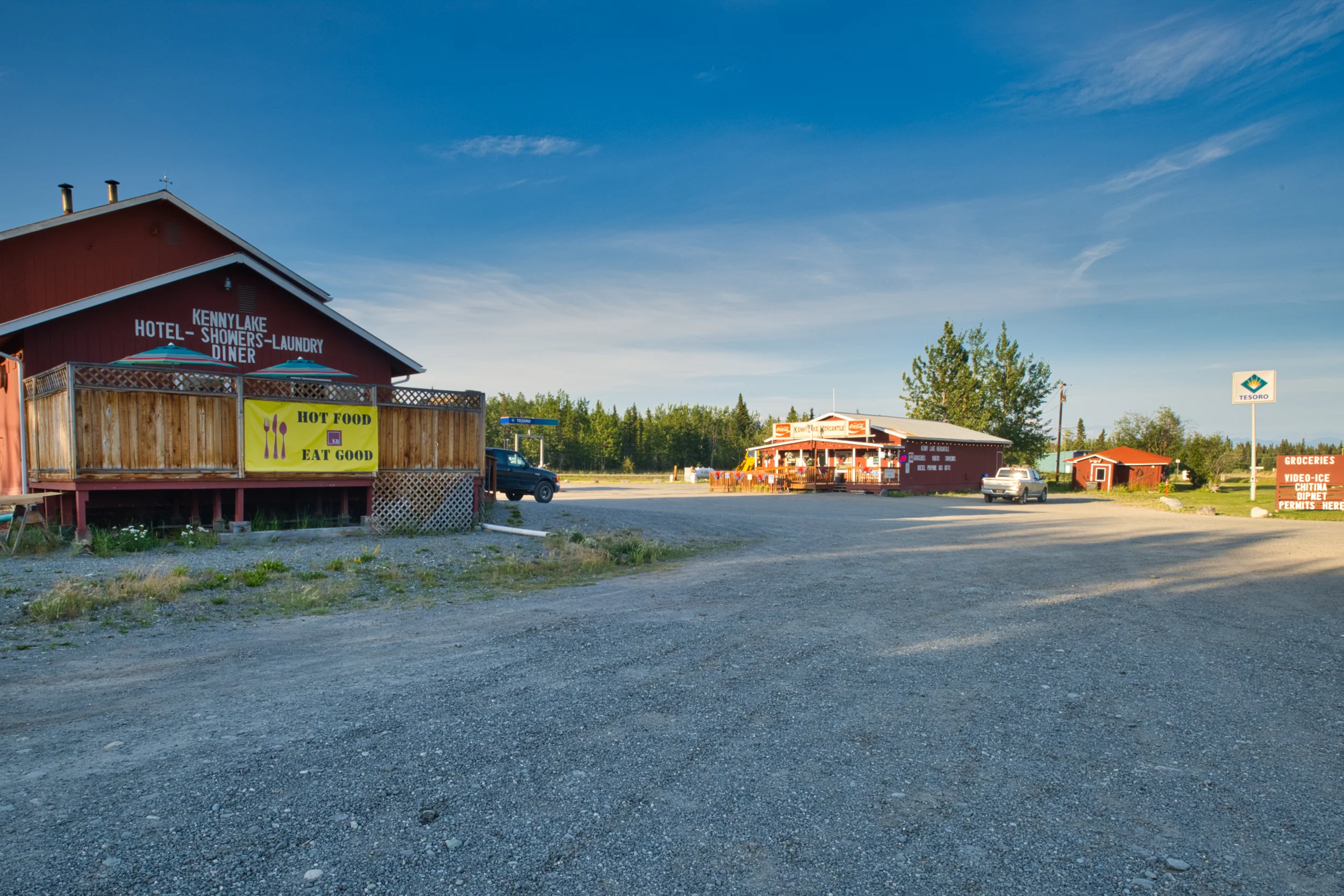 In Kenny Lake this is Sheetz, Walmart, Blockbuster, Hampton Inn, KOA, Cracker Barrel, Starbucks and more.