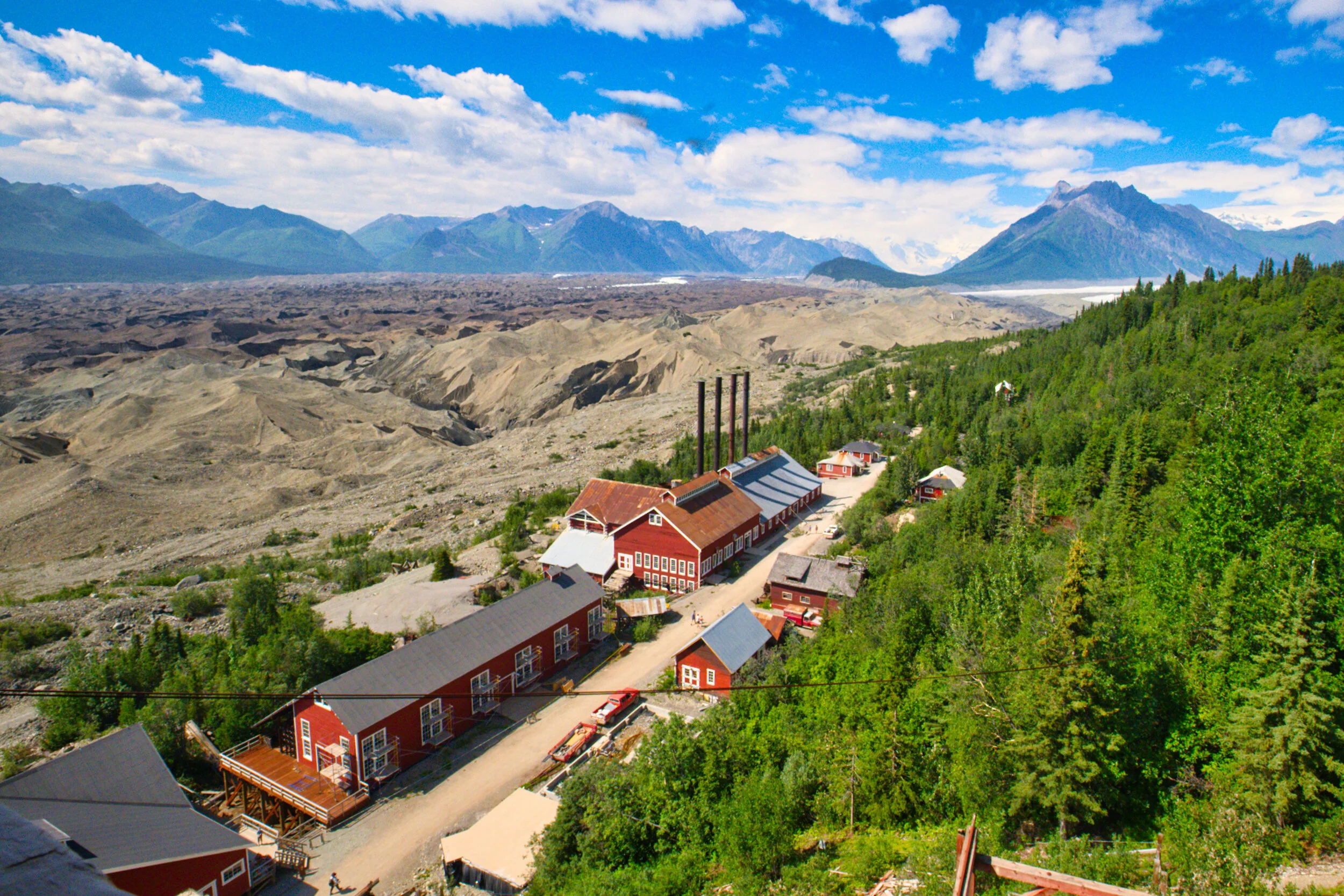 Looking down from the top of the stamping mill at Kennecott - 15 stories high, in Wrangell St Elias NP