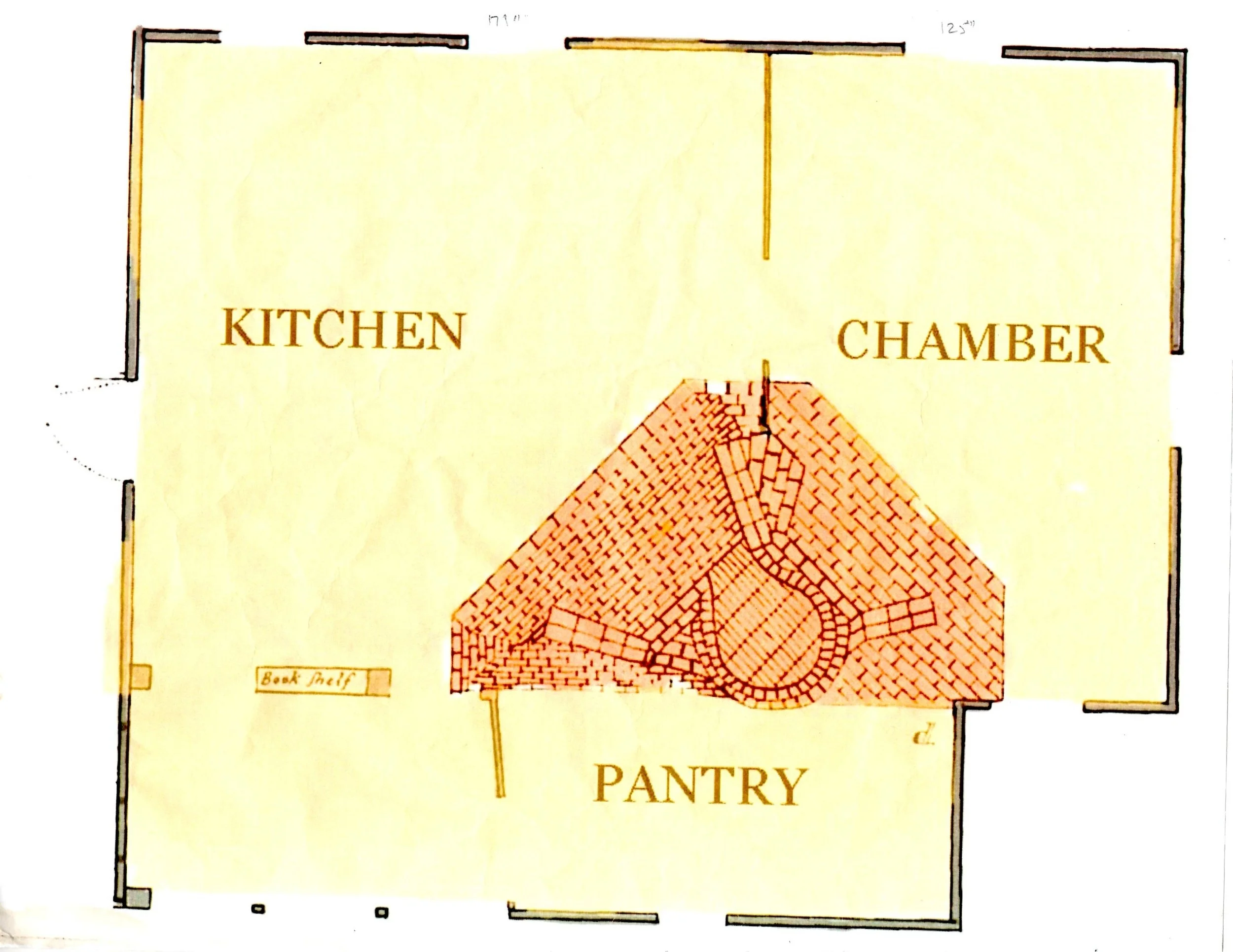 While there are no surviving images of the First House, this is the floor plan.