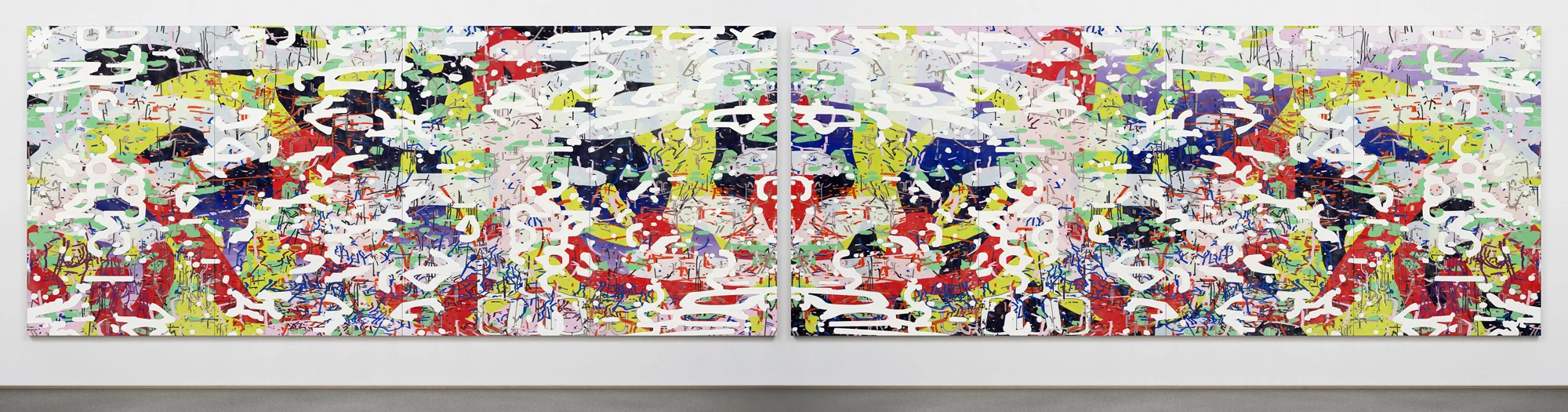 Amy Ellingson, Variation: Apparent Reflectional Symmetry, Part I & II, 2014, oil and encaustic on eight panels, 69 x 338 x 2 inches.