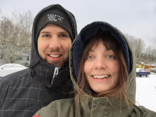 1st Pregnant Couple selfie! Taken a week after we found out, and it finally decided to snow!