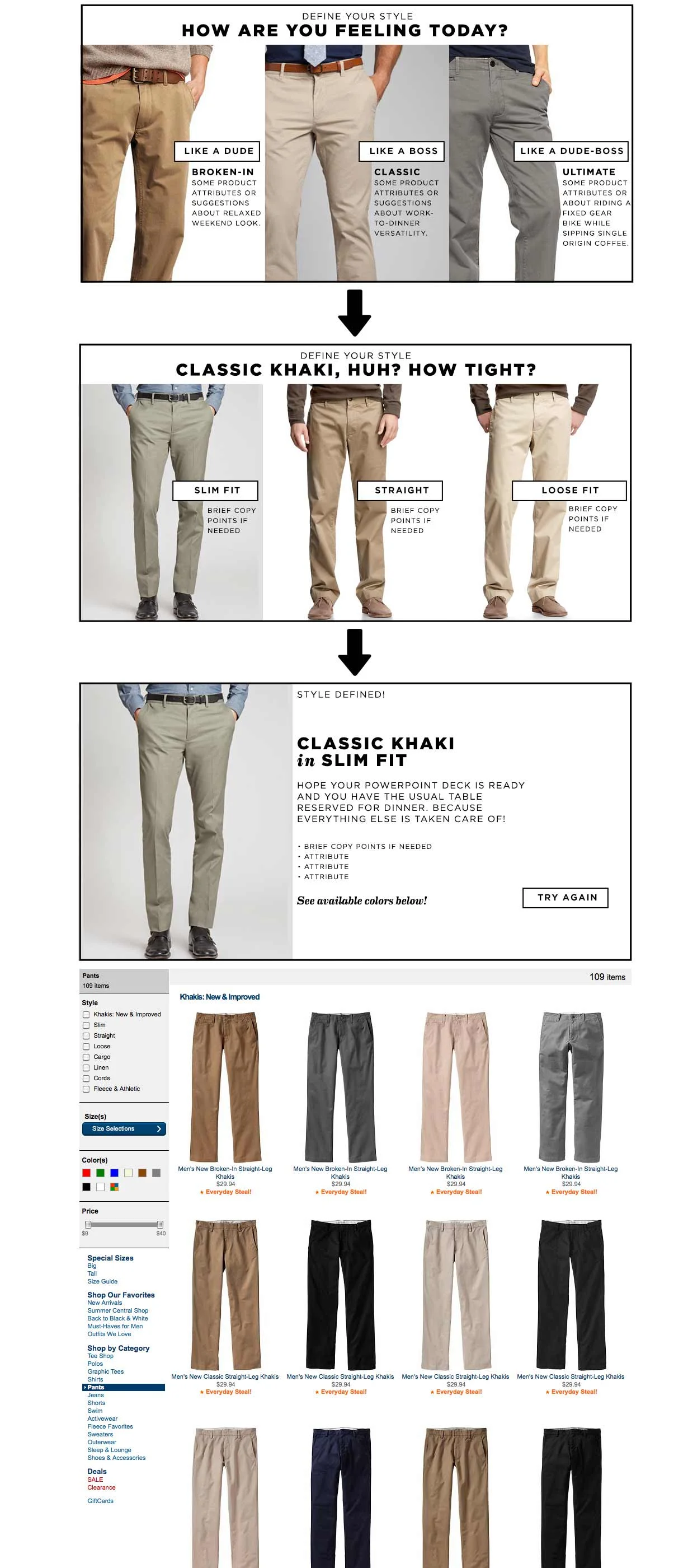 old navy broken in loose fit khakis