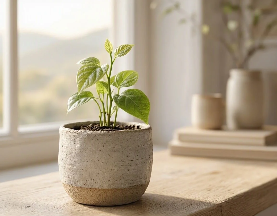 Green plant growing in a pot, a symbol of a fresh start after change in New Westminster