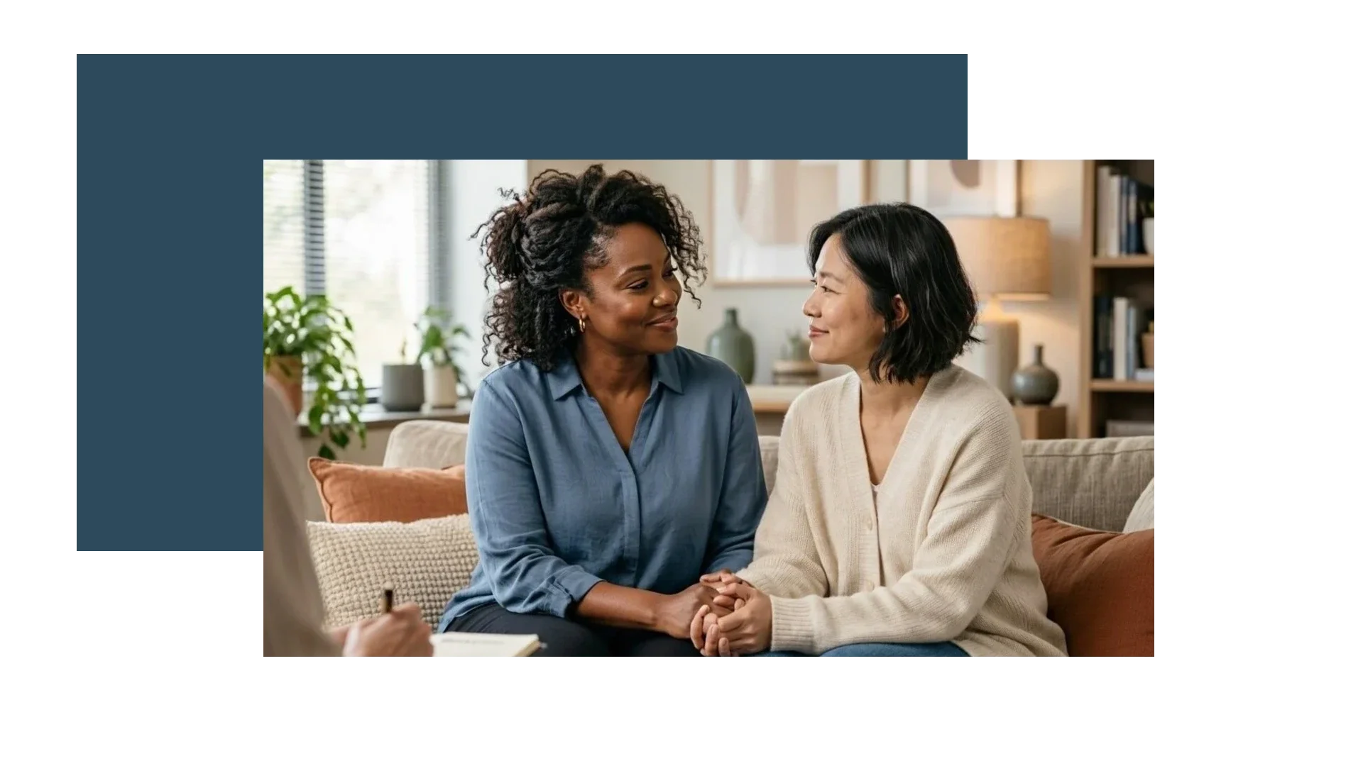 Counsellor and client talking during a life transitions counselling session in New Westminster