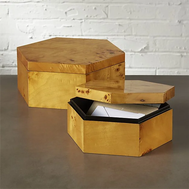 BURL WOOD HEXAGON STORAGE BOXES - $20-25 For the Organizer - Store stuff in Style!