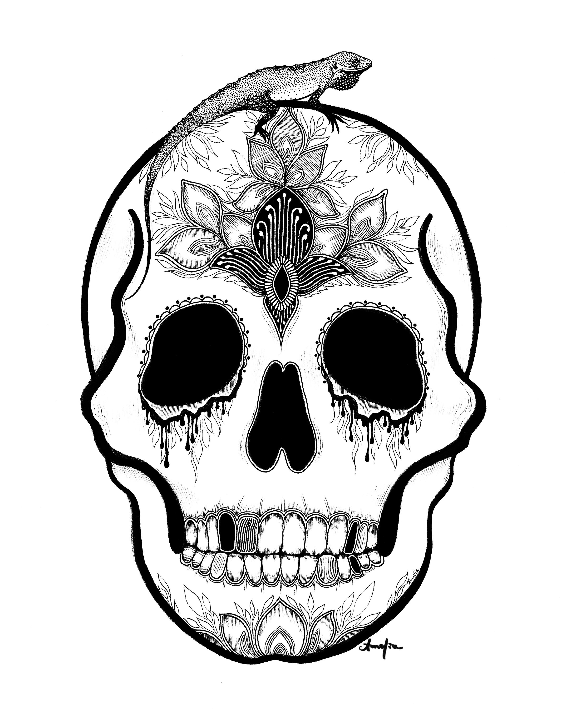 Sugar Skull with Lizard