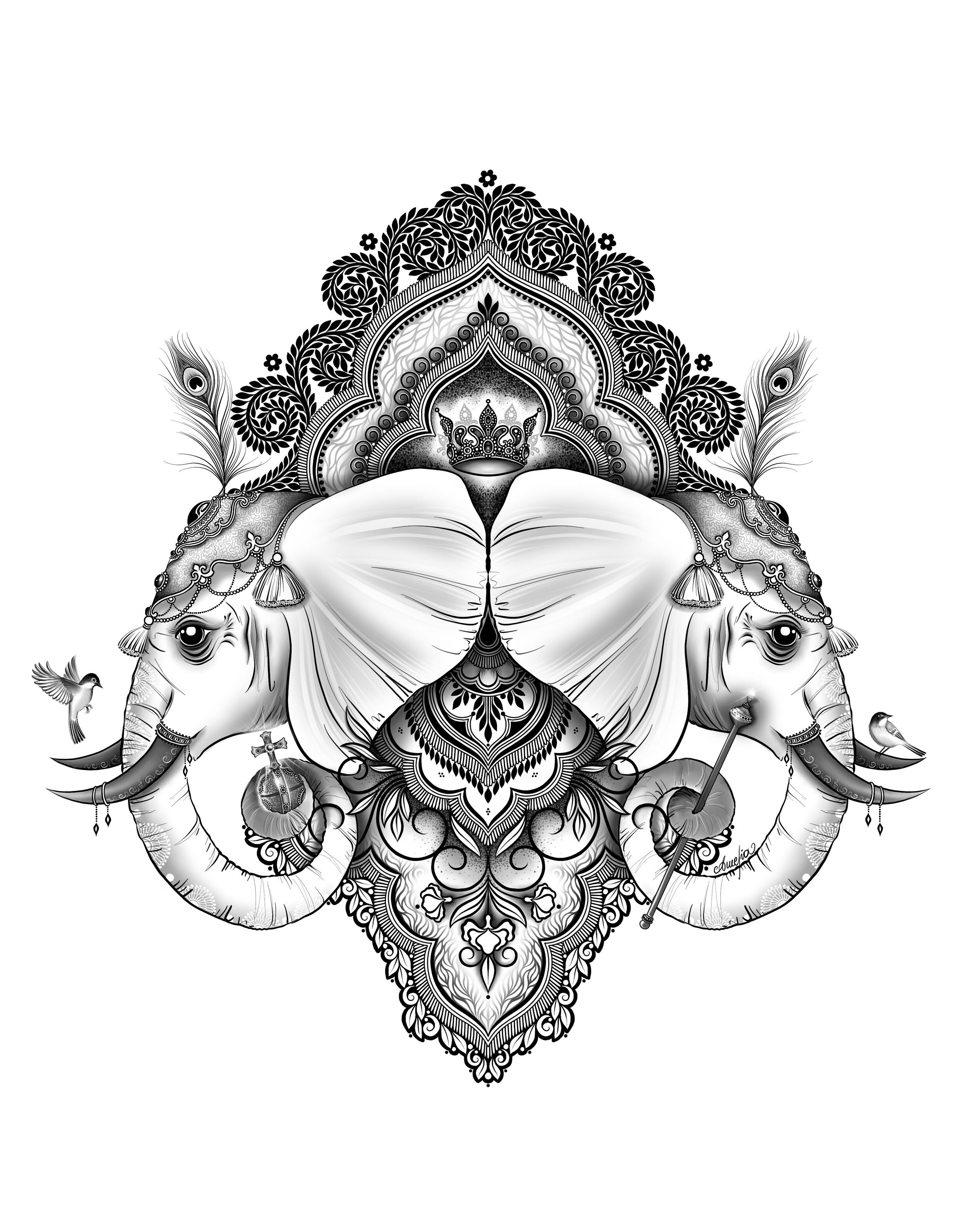 Royal Elephant and Bird