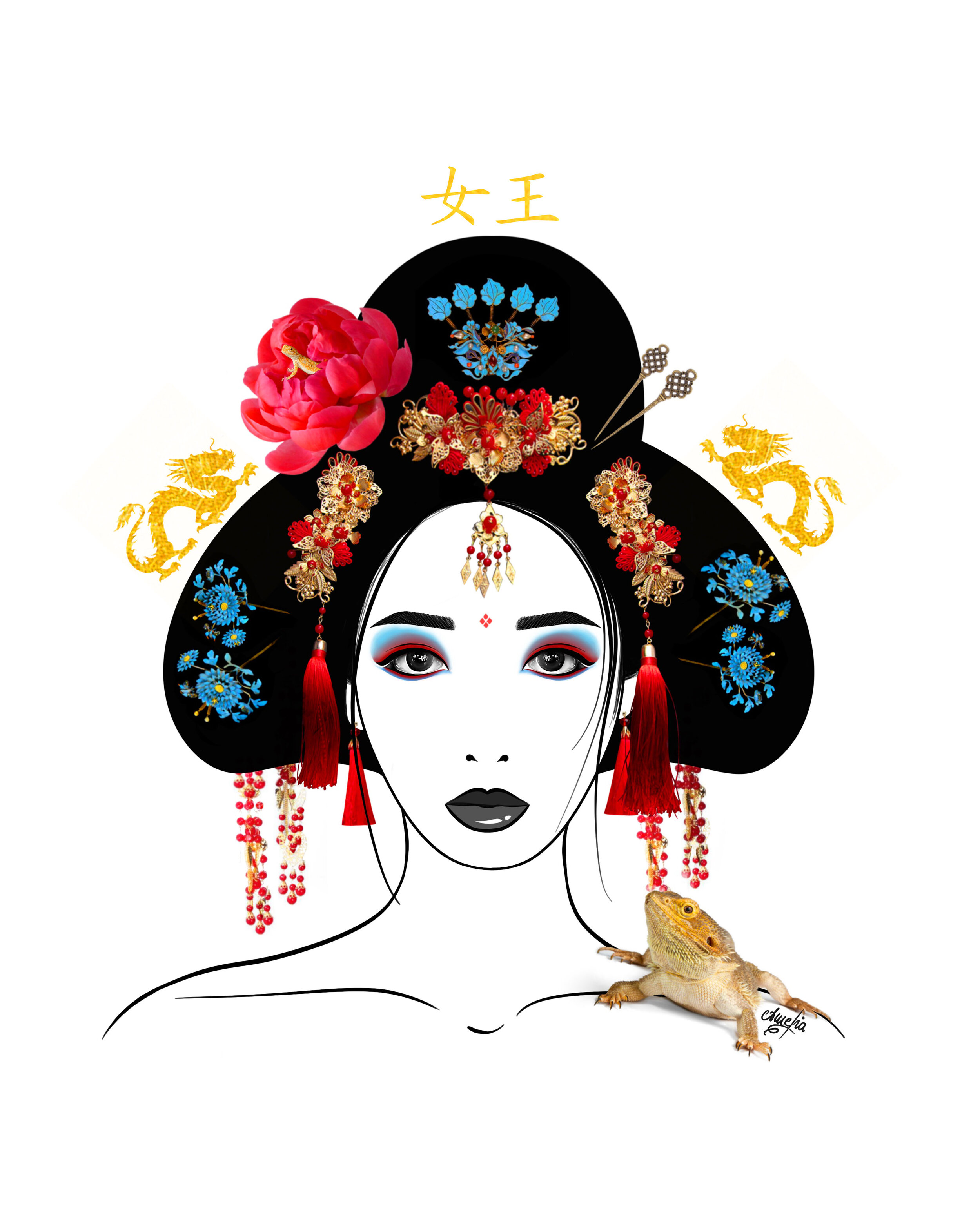 Japanese Woman With Lizard