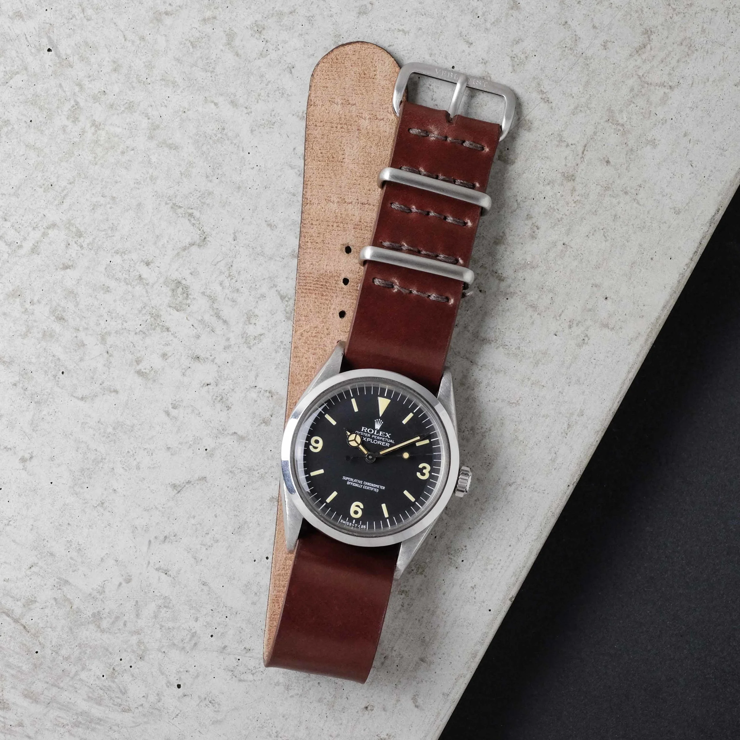 Color No. 4 Single-Pass Shell Cordovan Watch Strap Rolex Explorer 1016
