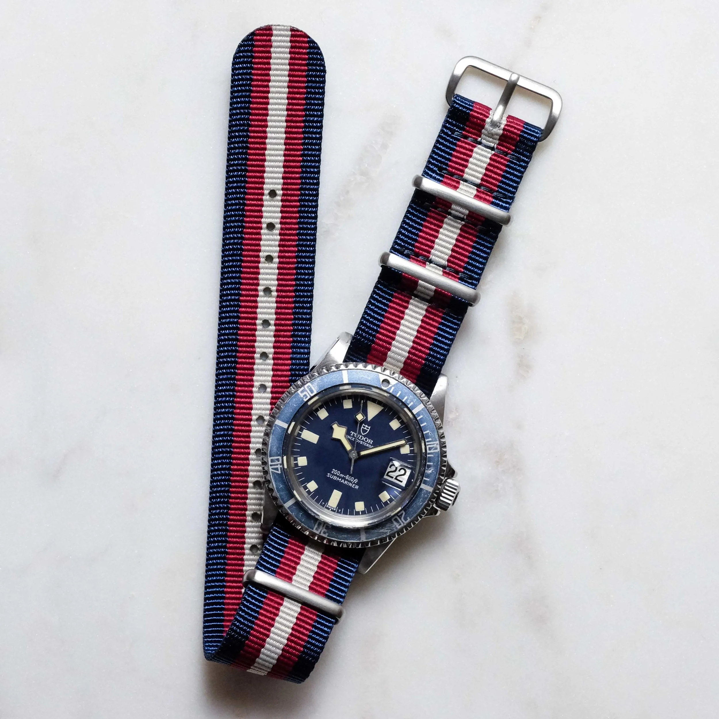 Red & Blue Striped Nylon NATO Watch Strap Tudor Snowflake Submariner