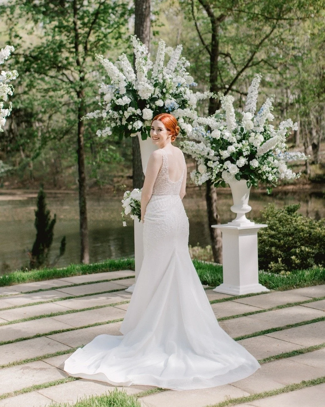 Margarette&rsquo;s Enaura gown is a study in craftsmanship &mdash; thousands of hand-placed beads catching the light beautifully. The artistry in each detail mirrored the intentionality behind every part of her day with Logan at the Umstead Hotel. No