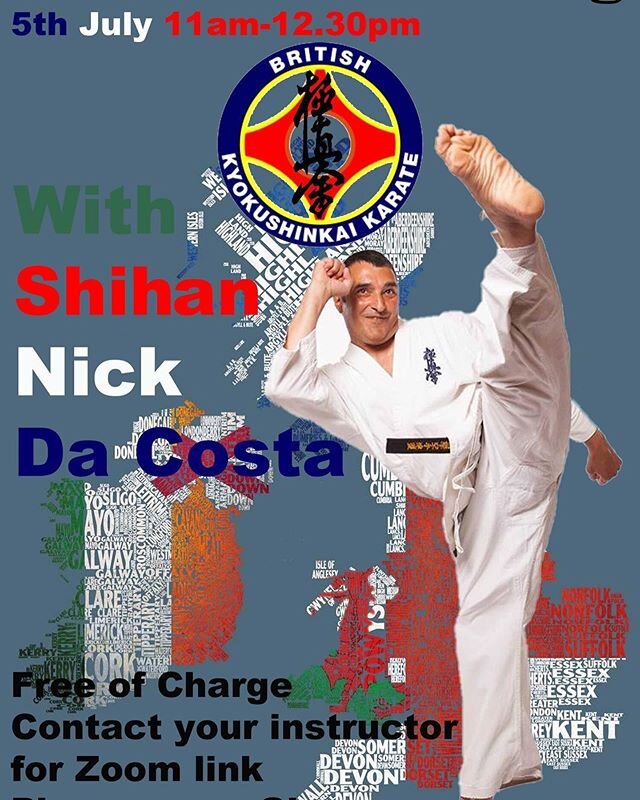 BKK Online Course.

Shihan Nick Da Costa will be holding a general karate online session on the 5th July from 11am-12.30.

Attendance in dogi is appreciated.

Contact your BKK Dojo Instructor for the course link in due course.

#onlinecourse #karate 