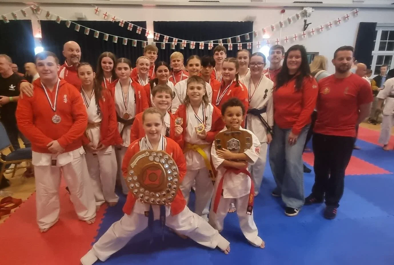 A successful England v Wales was held as part of the Dunmow Dojo 40 year celebrations.

Wales took the Kata crown 2-1 and the Clicker team 5-2 and 2 draws.

The England team retained the knockdown in a tense 3-2 victory.

The BKK select team defeated